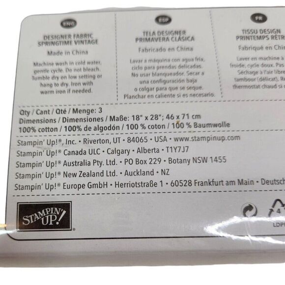 Stampin' Up! SPRINGTIME VINTAGE Designer Fabric 3 Fat Quarters‎ 18x28 NEW Sealed - Picture 3 of 5